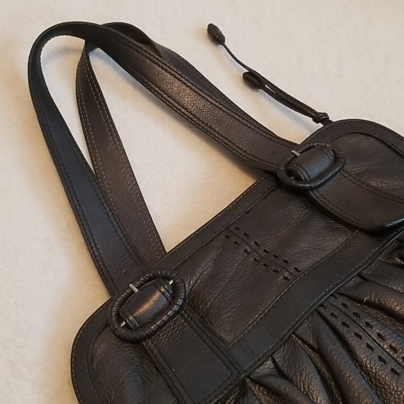 Cole Haan Pleated Leather Satchel Hobo Bag Purse - Picture 6 of 10